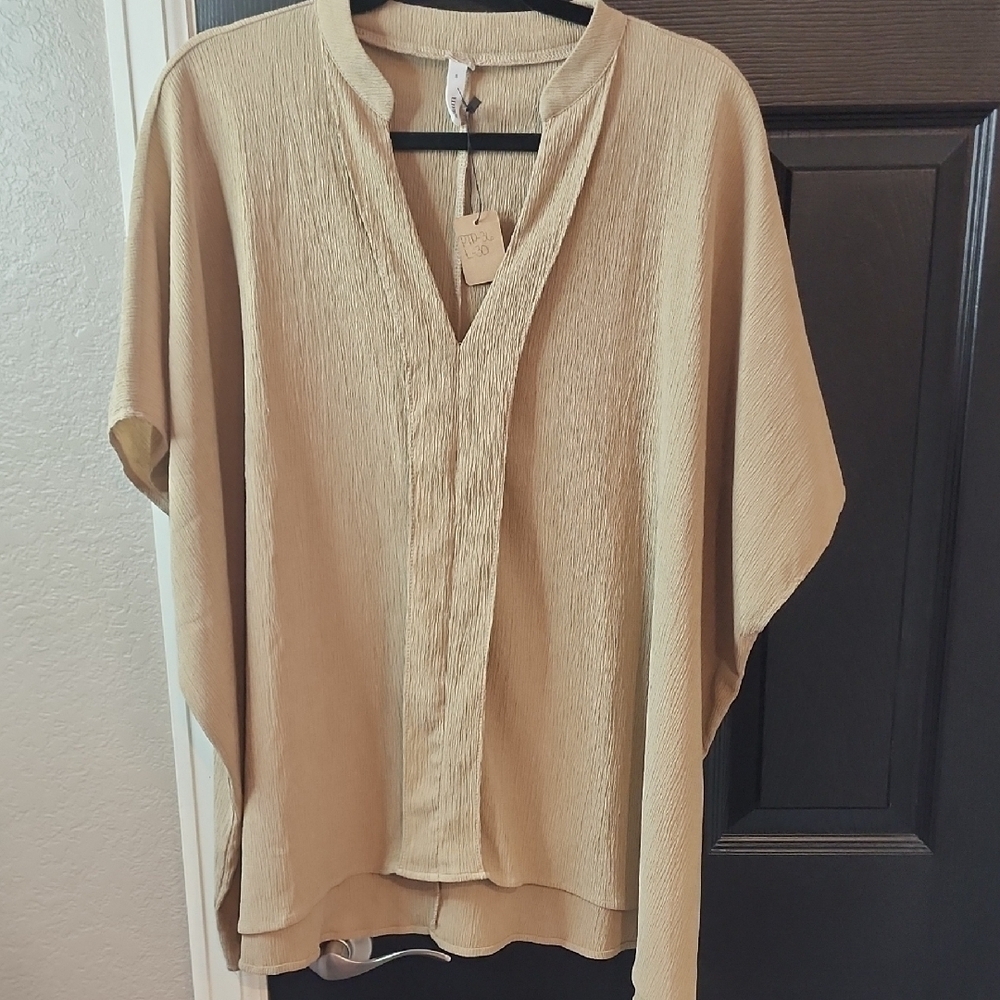 Glam Tan Dolman Sleeve Blouse with Mandarin Collar